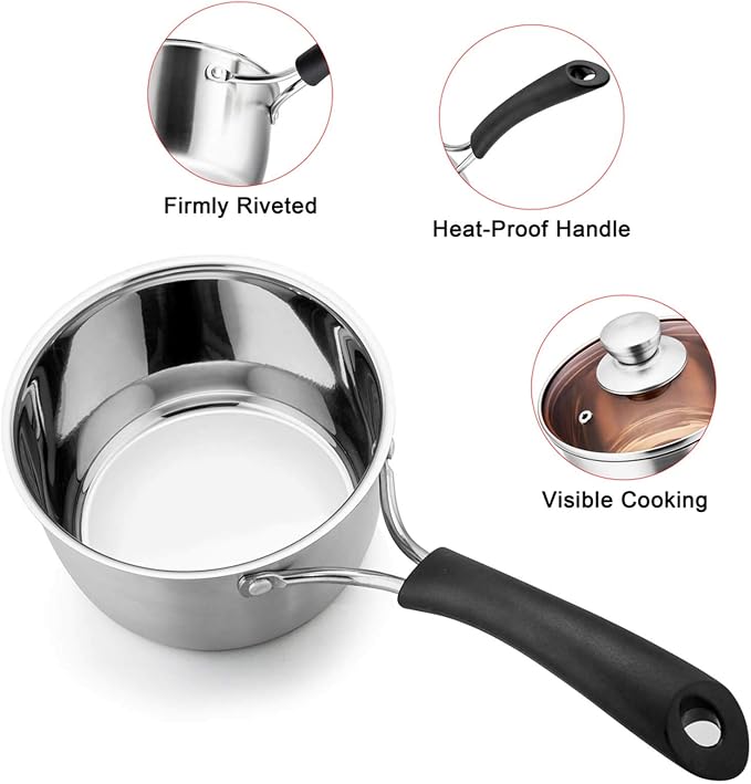 TeamFar 1 Quart Saucepan, Stainless Steel Saucepan with Lid | Small Sauce Pot Milk Pan Cookware for Home Cooking, Non Toxic & Healthy, Easy Clean & Dishwasher Safe