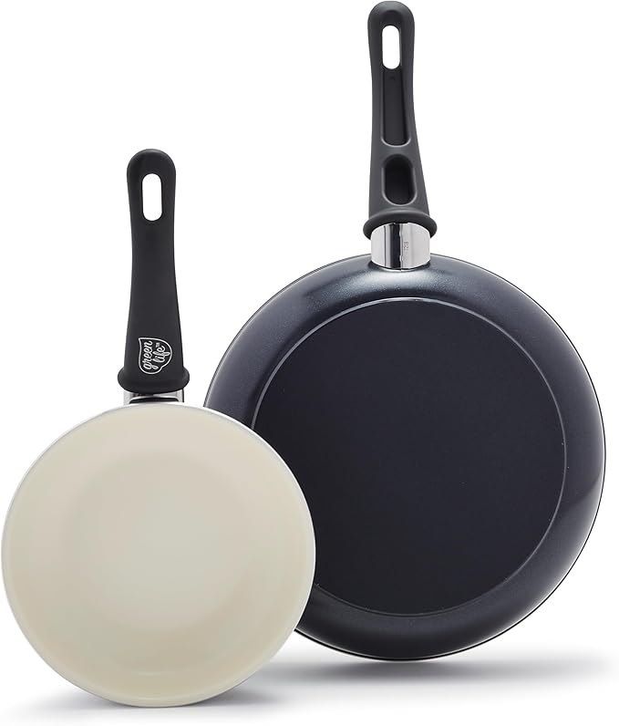GreenLife 2 Piece (7” & 10”) Ceramic Nonstick Frying Pan Set, Black & Cream | PFAS-Free Nonstick Coating, Family Skillet Set, Egg Pan, Omelet Pan, Stay-Cool Handles, Dishwasher & Oven Safe up to 350F