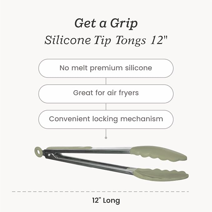 Starpack Get a Grip Silicone Kitchen Tongs (12 Inch) - LFGB Non Toxic, 600°F Heat Resistant, BPA-Free - Heavy-Duty Stainless Steel, Locking - Dishwasher Safe for Nonstick Cookware