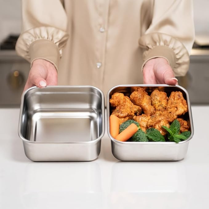 LocknLock Stainless Steel Food Storage Container Set with Lids, 2 Pack Metal Lunch Boxes, Airtight and Leak Proof, Microwave, Freezer and Dishwasher Safe, 700ml and 1300ml