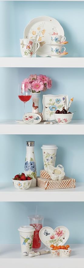 Lenox Butterfly Meadow Porcelain Handle Cheese Spreader Set, 2-Piece | porcelain handles, 18/10 stainless steel | 6 inch size | charcuterie board accessory, butter spreader gift