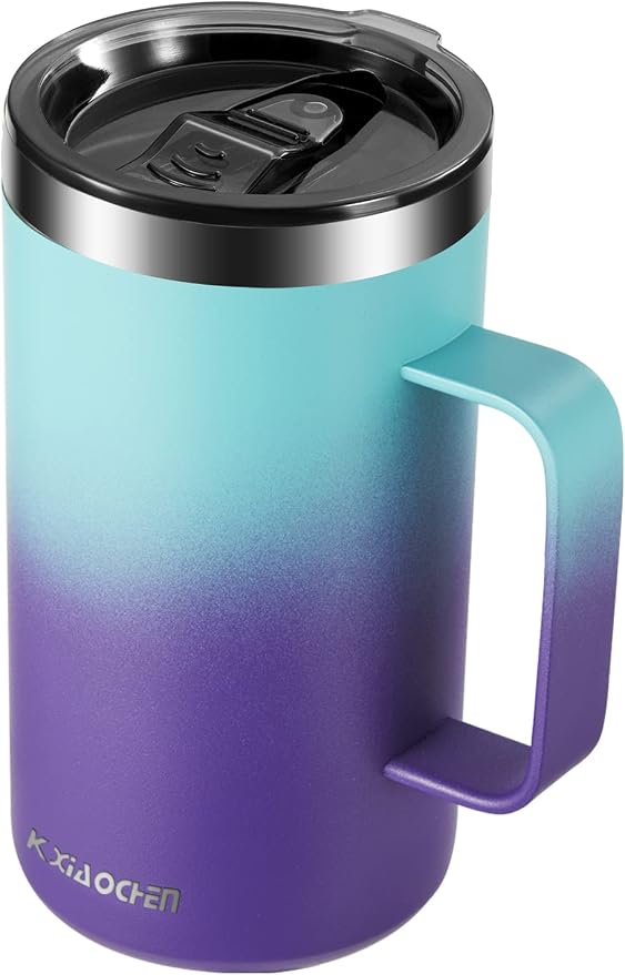 KXIAOCHEN 20 oz Insulated Coffee Mug, Coffee Cup with Lid and Wide Handle | 18/8 stainless steel, 6+ hours hot or 12+ hours cold, wide mouth, no-sweat exterior, for office, work, home and camping