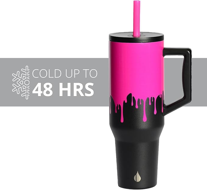 Elemental Spill Proof 40oz Insulated Tumbler with Handle & Straw Travel Mug | Stainless Steel Commuter Travel Coffee Mug for Cold Beverages, Includes 2 Straws & a Spill Proof Lid for Everyday Use