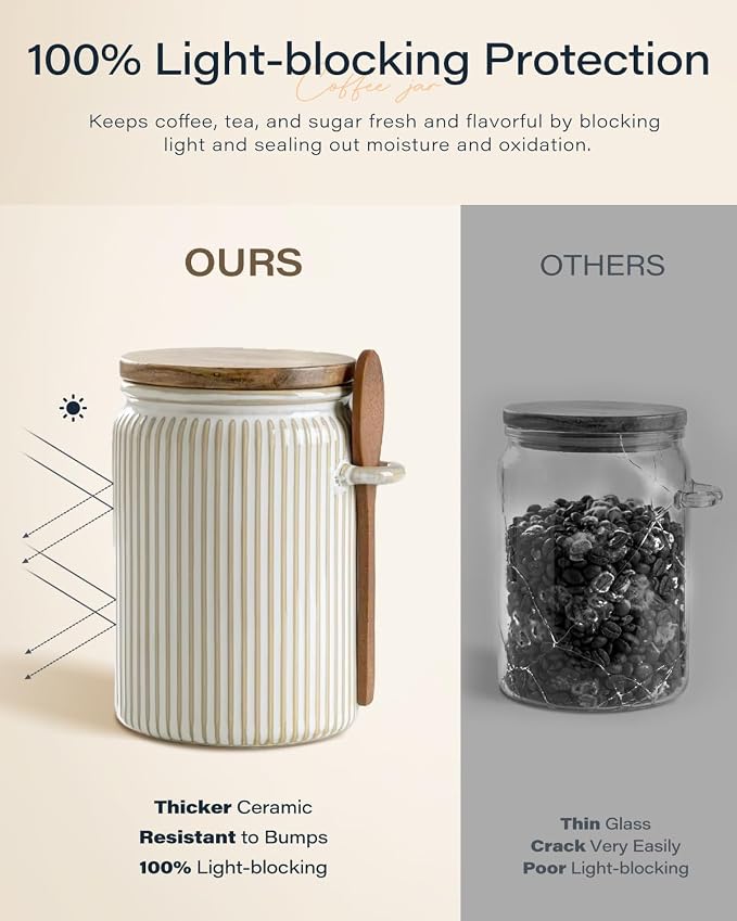 getstar Small Canisters Sets for the Kitchen, 18 oz Sugar Coffee Tea Storage Containers, Ceramic Kitchen Canisters for Countertop Set of 4 with Airtight Lids and Teaspoons