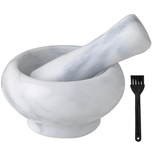 Marble Mortar and Pestle Set, Stone Mortar Pestle Set for Grinding Pills,Spices,Nuts,Guacamole and Herbs, Stone Grinding Bowl,Graceful Kitchen Tools(White)