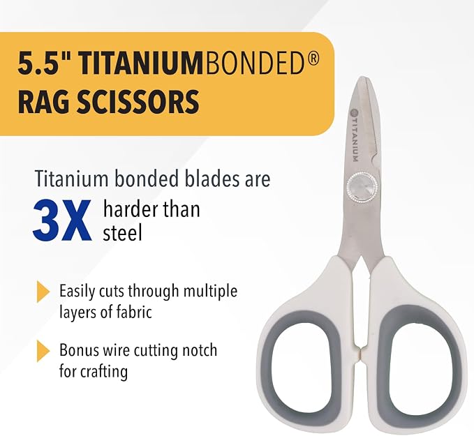 Westcott 5.5" Rag Snips, Crafting, Quilting & Sewing Scissors for Fabric Cutting with Titanium-Bonded Blades
