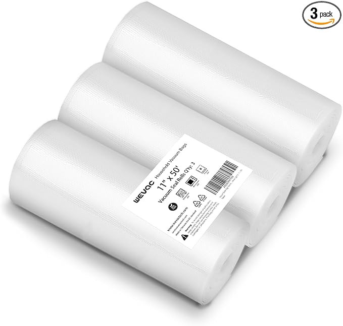 [2024 New] 11" x 50' 3 Rolls, Vacuum Sealer Rolls Bags for Food, Great for Food Storage, Sous Vide and Meal Prep, Wevac Lite