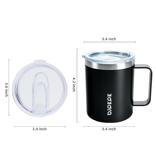 BJPKPK 2PCS Insulated Coffee Mug with Lid, 14oz Stainless Steel Tumbler | Travel Coffee Mug with Handle, Vacuum Insulated Tumbler Cup for Camping, Office, Home, BPA Free Lid, Hot & Cold