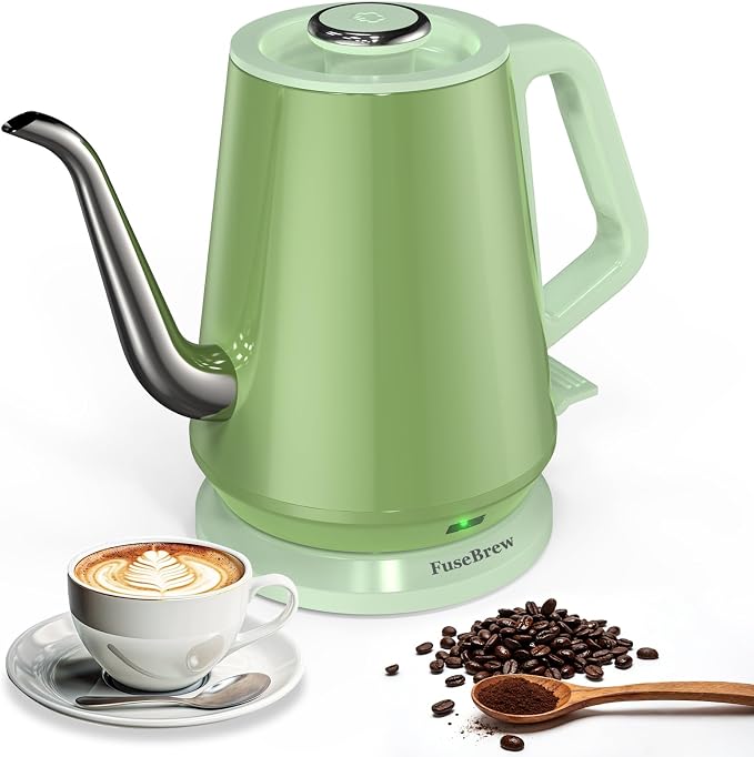Gooseneck Electric Kettle 0.8L, 1200W Fast Boiling Stainless Steel – Auto Shut-Off, Precision Pour Over Kettle for Coffee & Tea, Ideal for Small Kitchen, RV, Travel (Green)