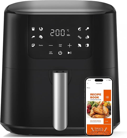 Qido Air Fryer, 5.28 QT Square Airfryer, 400°F Fast Heating Air Fryers Oven with One-Touch Presets, Auto-Off, Dishwasher-Safe Nonstick Basket, Multiple 8 in 1 Function, Compact Black