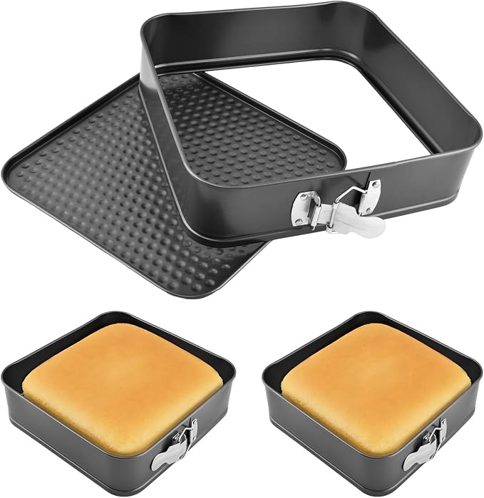 Springform Pan Set of 3 (9,10,11 Inch) - Square Shaped Leakproof Cheesecake Pans with Removable Bottom, Nonstick Carbon Steel Cake Tin for Valentine‘s Day, Anniversary Baking (Square)