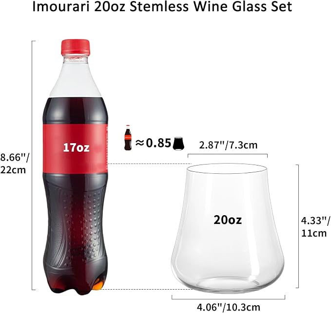 Stemless Wine Glasses Set of 4, 20oz Large, Dishwasher Safe | Hand-Blown, Lead-Free Clear Crystal, No Stem Red Wine Glass, Ready to Gift, Birthday Wedding Christmas Daily Use