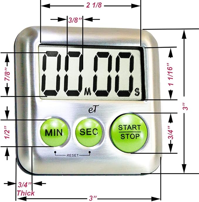 Elegant Digital Kitchen Timer Stainless Steel - Loud Alarm - Model Lime