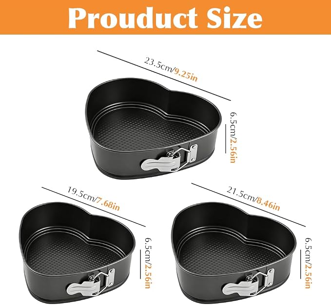 Springform Pan Set of 3 (7,8,9 Inch) - Heart Shaped Leakproof Cheesecake Pans with Removable Bottom, Nonstick Carbon Steel Cake Tin for Valentine‘s Day, Anniversary Baking(SIZE:Heart Shape)