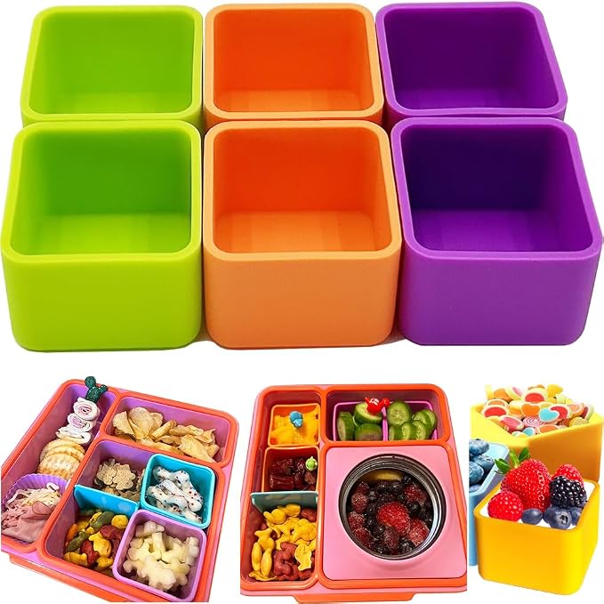 IELEK Silicone Lunch Box Dividers Square Bento Box Kit Accessories Meal Prep Containers
