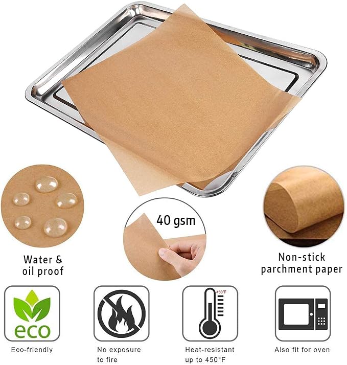 120 x Parchment Paper Sheets - No Curl, No Tear, No Burn Baking Paper (16 x 12 inch) – No Chemical Unbleached – Cookie Paper Precut Baking Sheets For Baking
