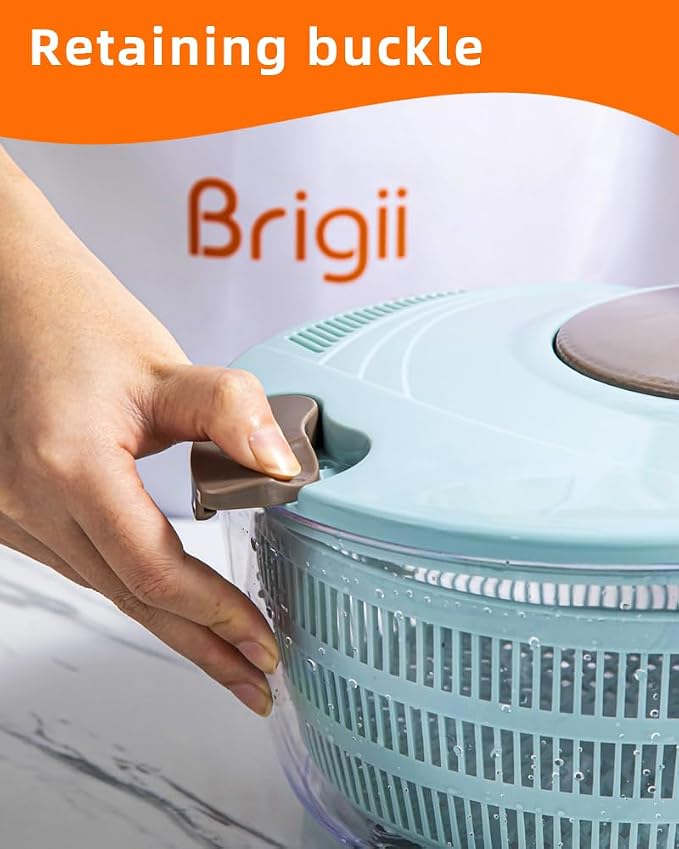 Brigii Salad Spinner, 4.24 Quart Lettuce Spinner, Vegetable Spinner | Double drainage holes, wash spin and drain without removing lid, non-slip base, easy to clean, for greens, vegetables, fruit