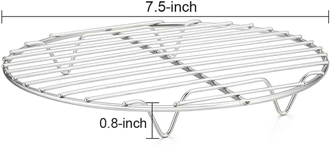 TeamFar Round Cooling Rack Set of 2, 7½ Inch | Round Baking Steaming Roasting Rack Set Stainless Steel, Healthy & Dishwasher Safe, Mirror Finish & Rust Free