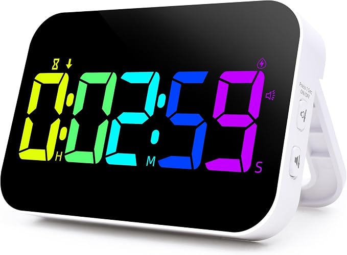 Digital Timer for Classroom, Pomodoro, Gym & Kitchen – Rechargeable Magnetic Countdown Timer, Large LED Display, Loud Alarm, 3 Volume Levels & 3 Brightness Settings