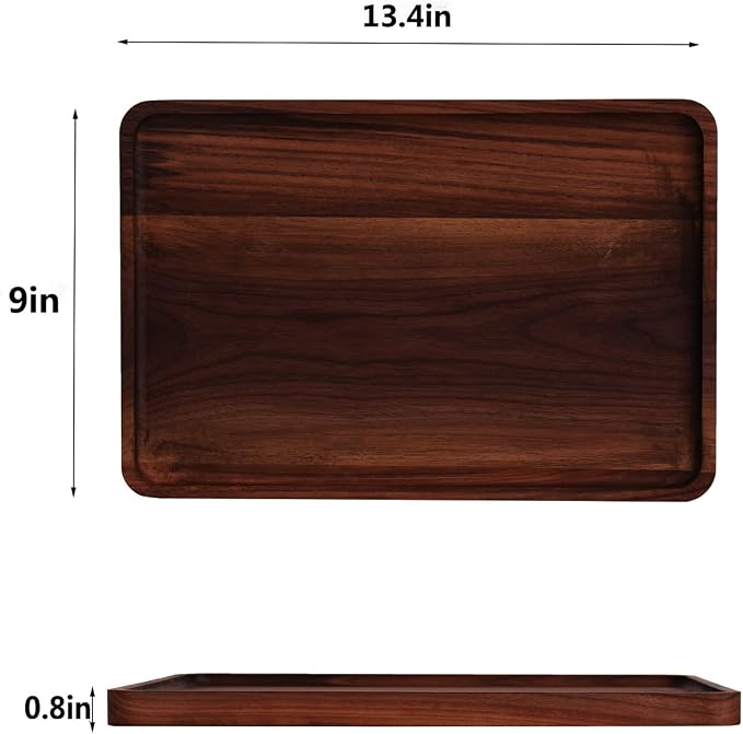 Rustic Walnut Wood Serving Tray, 13"x9" Rectangle Platter, Tea/Coffee Table Tray, Kitchen Decor, Wood Dessert Cup & Vanity Tray for Jewelry