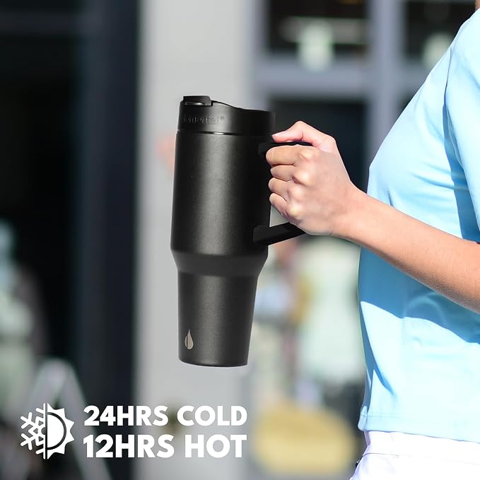 Elemental 100% Leak Proof 32oz Tumbler with Handle & Straw Travel Mug | Stainless Steel Double Wall Insulated Tumbler for Hot and Cold Beverages with Sip & Straw Lid