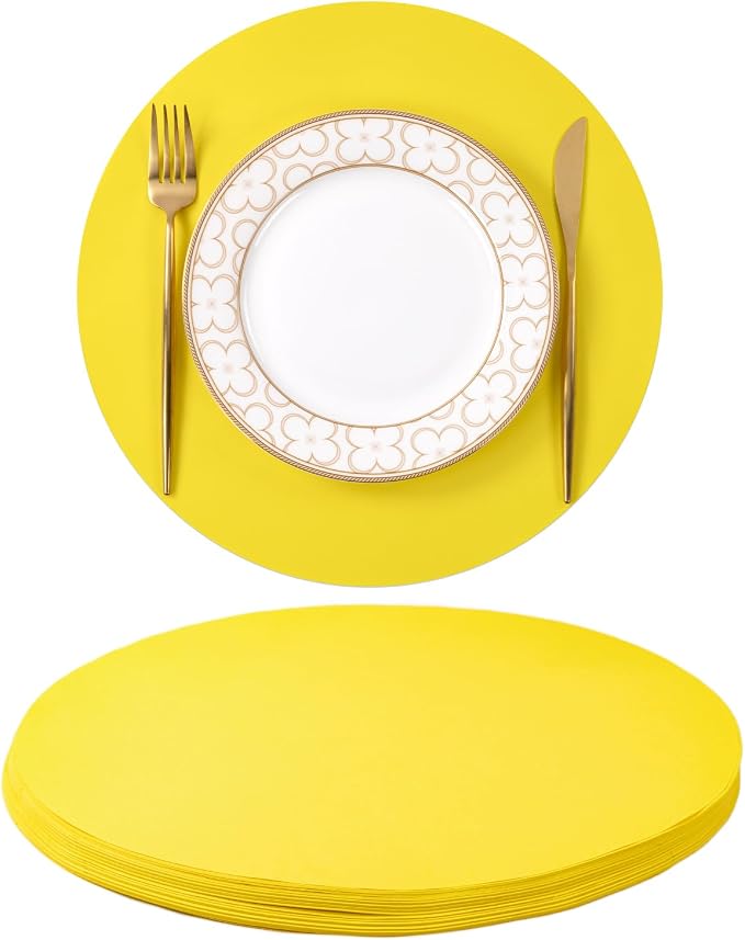 SHACOS 100 pcs Round Paper Placemats Disposable 13 inch Colored Paper Decorative Place Mats for Wedding Birthday Party Bridal Baby Shower Events Table Decoration, Yellow
