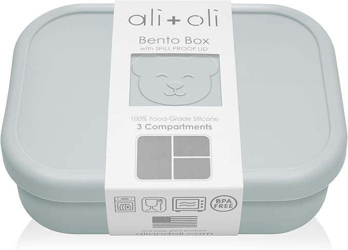 Ali+Oli Silicone Bento Box (Blue) Lunch Box for Kids, Toddlers, Preschoolers & Adults | BPA-Free and Spill-Proof | Ideal for School, and On-the-Go Meals| Perfect for Lunch, Snacks, and Meals | Daycare, Preschool, Food separation, Portion control, Snack...