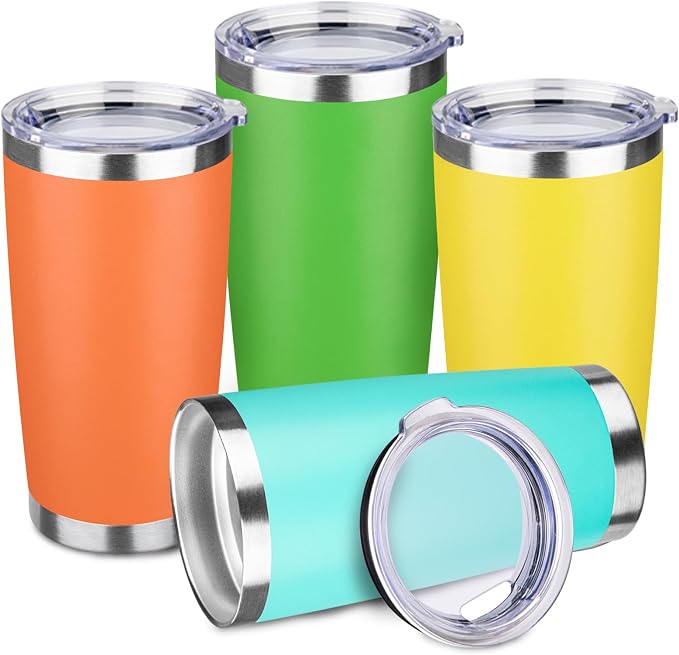 StarSpeed 4 Pack 20oz Stainless Steel Travel Coffee Tumbler,Orange Pastel | Travel Coffee Mug Bulk,Spill-proof Lid,Double Wall,BPA-free Travel Cups,Insulated Cup Fits Car Cupholders
