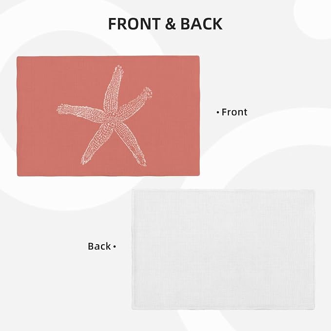 Summer Coastal Placemats Set of 4, Beach Theme Ocean Coral Starfish Decorative Table Mat 12 x 18 Inch Heat Resistant Non Slip Line Fabric Nautical Place mat for Dining Table