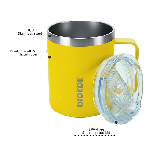 BJPKPK 2PCS Insulated Coffee Mug with Lid, 14oz Stainless Steel Tumbler | Travel Coffee Mug with Handle, Vacuum Insulated Tumbler Cup for Camping, Office, Home, BPA Free Lid, Hot & Cold
