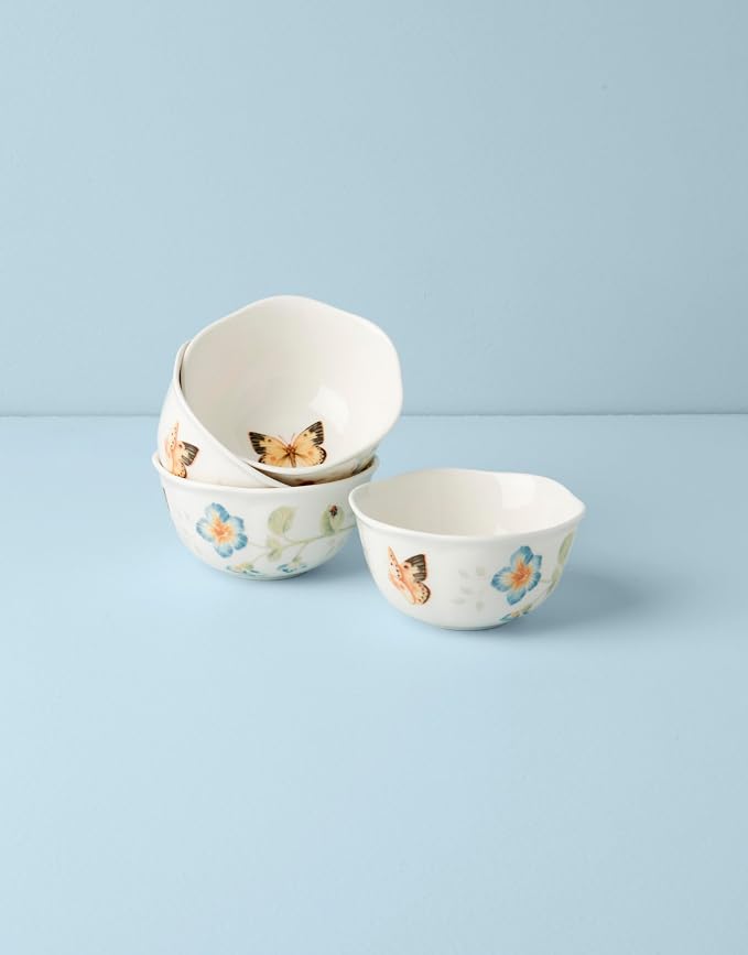 Lenox Butterfly Meadow Porcelain 4-Piece Dessert Bowl Set for 4, 12oz | dishwasher safe | plates and bowls sets for kitchen and dining | 12oz capacity, gift for women, mixing bowls