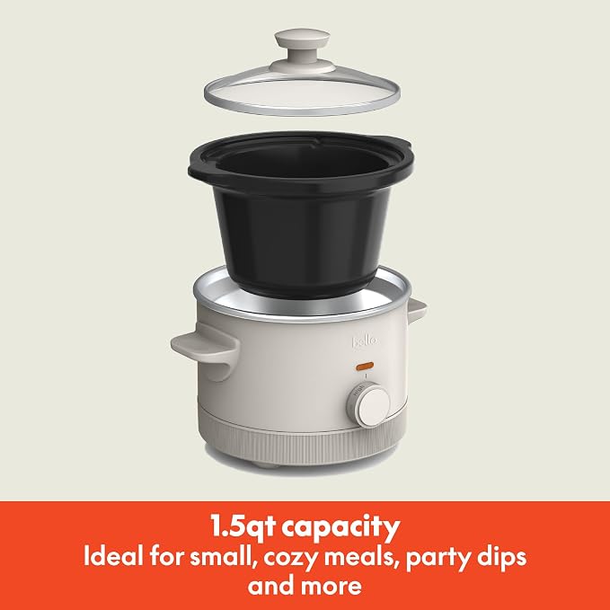 bella 1.5qt Manual Non-Toxic Slow Cooker with 3 Heat Settings, Oatmilk