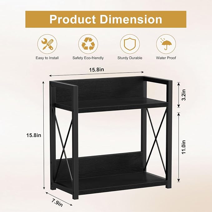 Giikin Kitchen Countertop Organizer, 2 Tier Coffee Bar Organizer, Black Spice Rack for Counter, Kitchen Counter Shelves, Particleboard,15.8" L x 7.9" W x 15.8" H (Black, L)