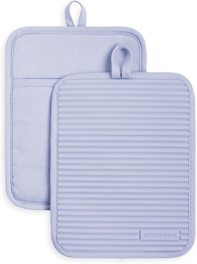 KitchenAid Ribbed Soft Silicone Pot Holder 2-Pack Set, Lavender Cream Purple, 7"x9"