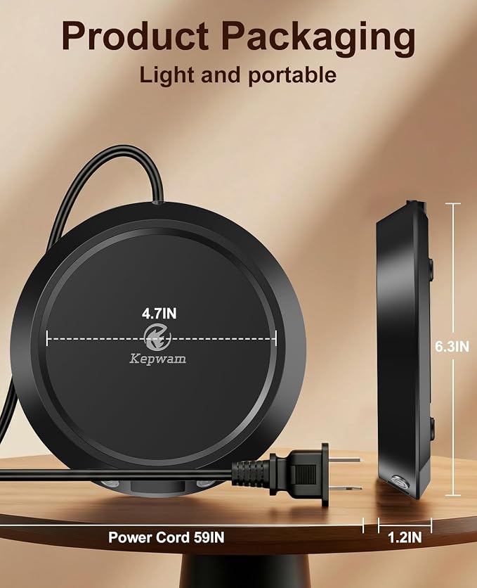 Kepwam Mug Warmer for Desk, Coffee Warmer with 3 Temp Settings & 2-9H Timer | 50W Fast Heating Beverage, LED Digital Display, Works for Coffee Mugs & Candle Jars, Multifunctional Gift fo Home & Office