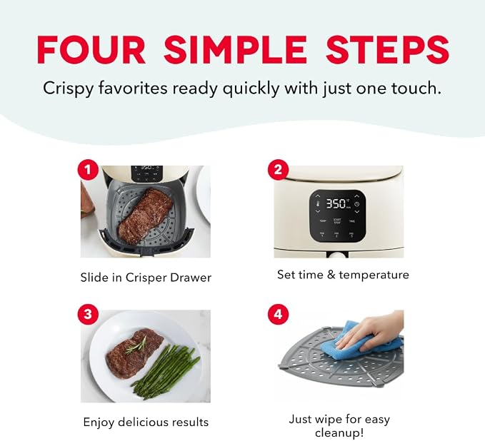 Dash Tasti-Crisp Digital Air Fryer, 2.6 Quart, Cream | Small Compact Basket Style Air Fryer for One or Two People, Auto Shut Off, Adjustable Temperature, Dishwasher Safe Parts