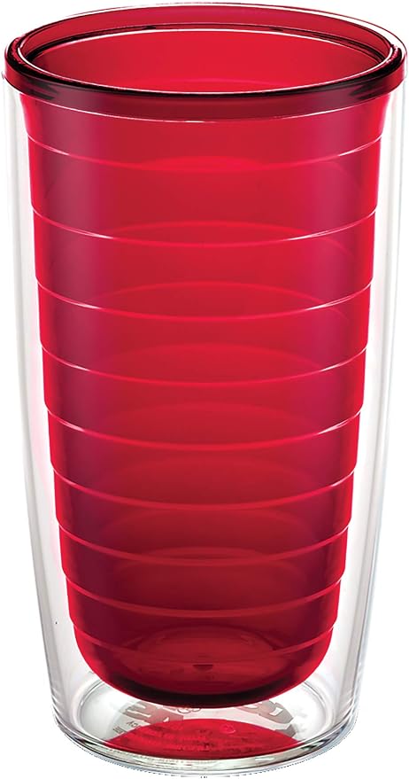 Tervis Clear & Colorful Tabletop Made in USA Double Walled Insulated Tumbler Travel Cup Keeps Drinks Cold & Hot, 16oz, Red | Made in USA, Double-wall Insulated, Shatterproof, BPA-Free, Dishwasher Safe, Fits Most Cupholders, Gifts under $20