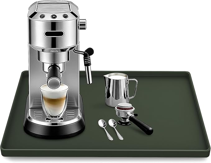 Silicone Coffee Maker Mat with Lip for Countertops, 15.7''x11.8'', Green | Multi leak-proof coffee tray for countertop, non-slip silicone mat fits most coffee makers & espresso machines, wipe-clean
