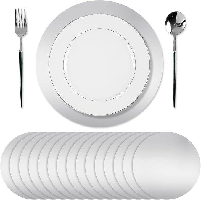 Tioncy 50 Pcs Silver Round Paper Placemats Disposable Table Mats | Elegant Table Mats for Wedding Birthday Banquet, Decorative Paper Design, Festive Dining Decoration, Easy Cleanup Tabletop