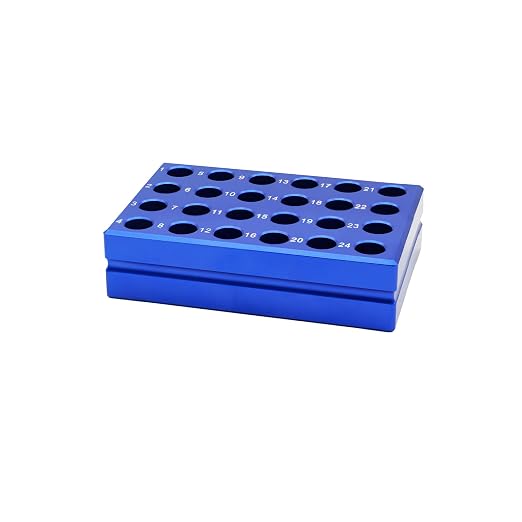 1 Pcs Aluminum Cooler Cooling Block PCR Test Tube Rack 24 Wells for 1.5/2mL | 10.5mm Hole Diameter for PCR/Microcentrifuge Tubes; Enzymes, RNA, Reagents, and Temp-sensitive Samples in Cold Prep (Blue)