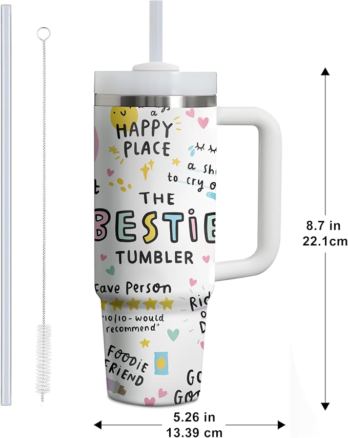 Gossby Bestie Gift for Women - 30oz THE BESTIE TUMBLER - Friend Tumbler for Women - Christmas, Birthday, Friendship Gifts - Funny Best Friend Gift - Stainless Steel Insulated Travel Mug with Handle
