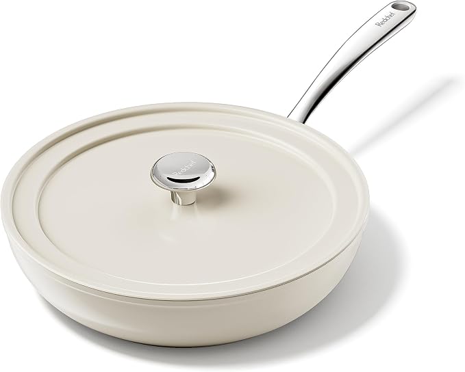 Redchef Ceramic Deep Saute Pan with Lid, 3.5QT Large Jumbo Cooker, 11" Frying Pan Nonstick with Stay Cool Handle, Non Toxic Cooking Ceramic Skillet, Induction Dishwasher Safe, PFOA & PFAS Free(Beige)