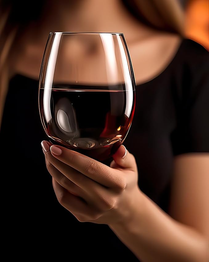 LUXU Stemless Wine Glasses(Set of 4)-20 oz,Crystal Wine Cups | Red or White Wine,Large Water Juice Glasses,No Stem Glass Beverage Cups,Clear Drinking Tumblers for Any Occasion