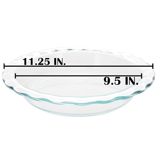 Pyrex C-209 9.5in Fluted Rim Glass Pie Plate - Made in USA | Clear Glass Bakeware | Fluted Rim Design | Even Heat Distribution | Oven Safe | Dishwasher Safe