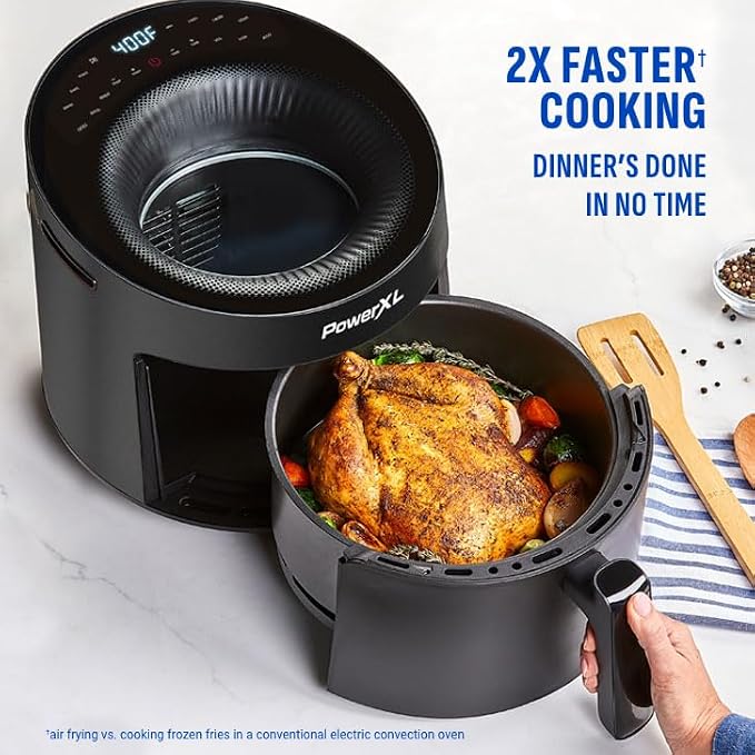 PowerXL LUMINEX 5.3 QT Radiant Light Air Fryer, Heats to 400°F in 2.4 Seconds, Auto Shut-off, 12 Quick-Touch Presets, Glass Skylight Window