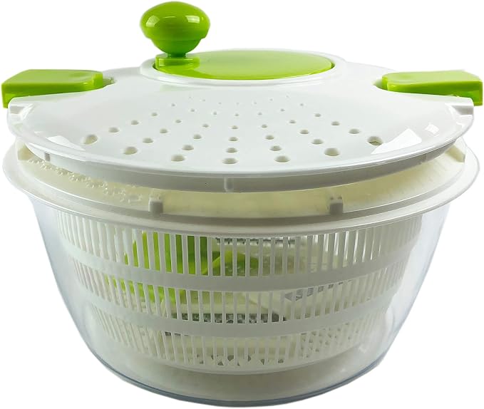 HUJI Salad Spinner and Mandoline Multifunctional Set, Vegetable Dryer With 6 Blades and Pouring Spout - 4L (2PK)