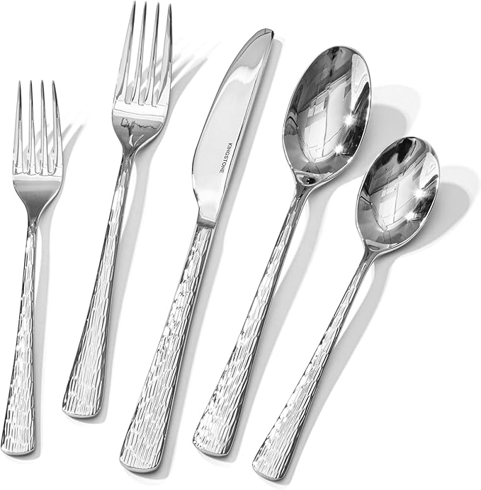 Silverware Set for 8, 40 Piece Flatware Set, 18/10 Stainless Steel | Hammered Mirror Polished Ripple Handles, Dishwasher Safe, Rust Resistant, for Home Kitchen, Wedding, Party, Housewarming Gift