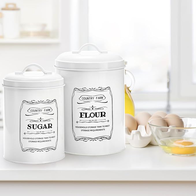 Set of 4 Kitchen Canisters with Airtight Lids, Coffee Tea Sugar Flour Tin Jars Nesting Food Storage Container Set for Farmhouse Decor, 4 Sizes