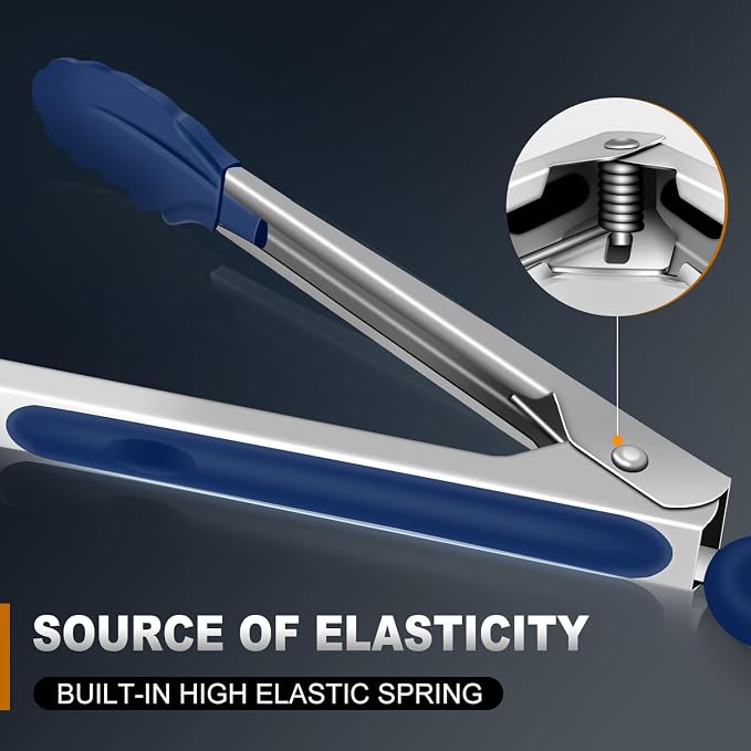 Tongs For Cooking - Kitchen Tong with Silicone Tip 7", 9", 12" Blue | 600°F Heat Resistant Silicone Tong, All Metal handle Locking Tongs with Silicone Tips, Heavy Duty Stainless steel