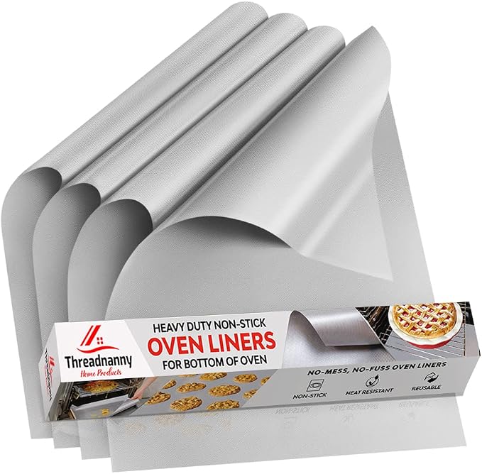 Oven Liners for Bottom of Oven - 17"x 25" Large Heavy Duty Non-Stick 4 Pack | Resistant to 500°F, BPA & PFOA Free, Reusable, Fits Electric, Gas, Toaster, Microwave Ovens & Grills, Spill Guard, Silver